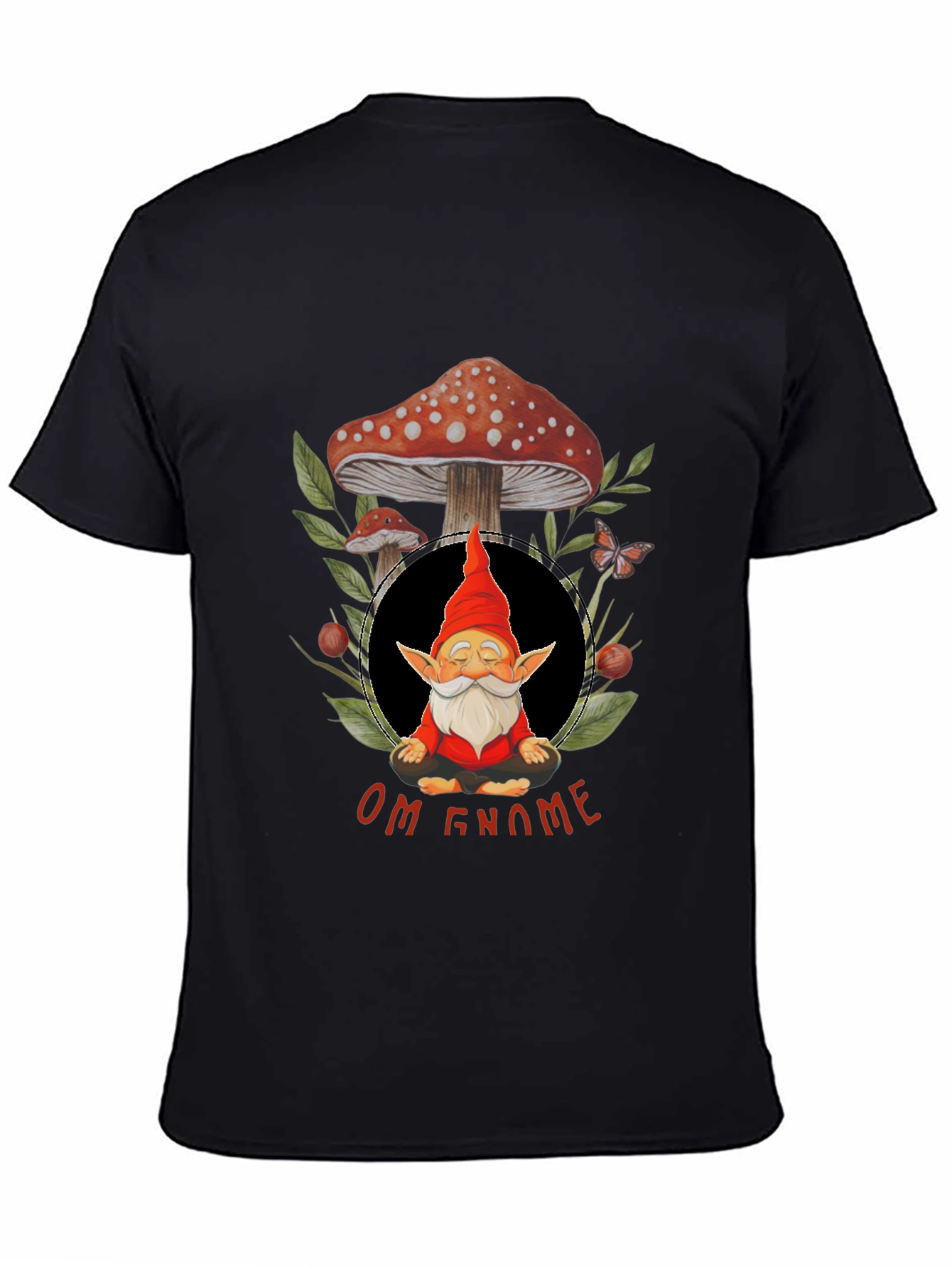 Black Om Gnome Meditation T-Shirt view 4