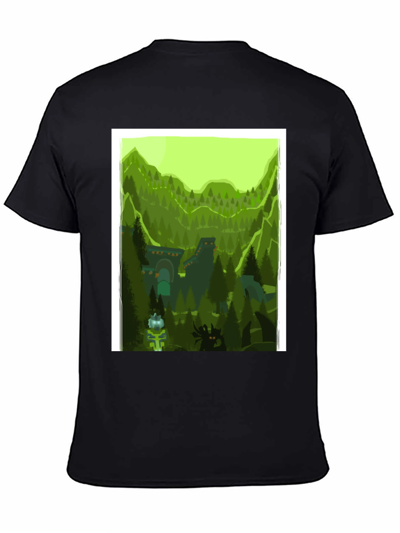 Black Forest Landscape Graphic Tee - Black Cotton T-Shirt view 4
