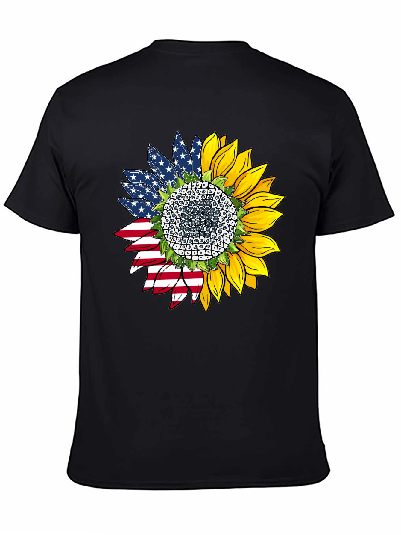 Black American Flag Sunflower Graphic Tee view 4