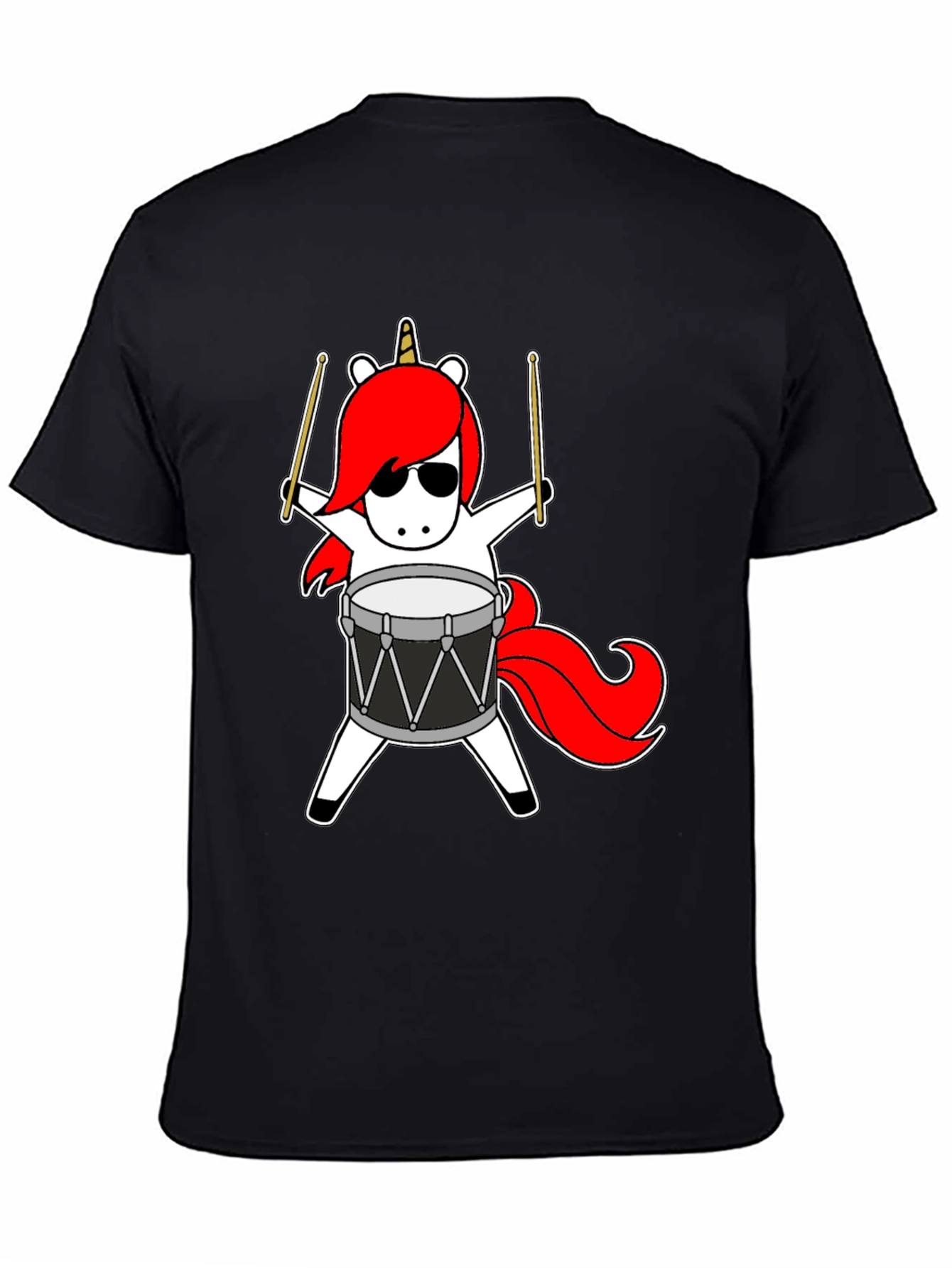 Black Unicorn Drummer T-Shirt - Cool Cartoon Design view 4