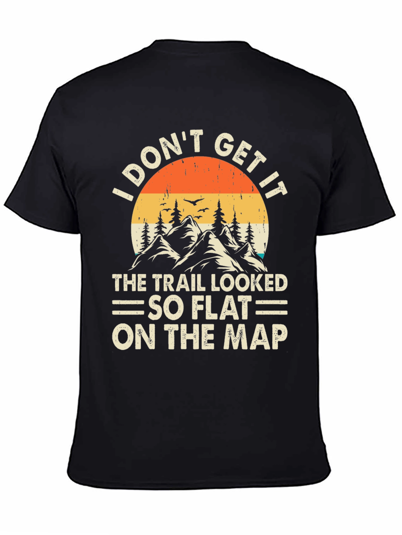 Black Funny Hiking T-Shirt - So Flat On The Map view 4