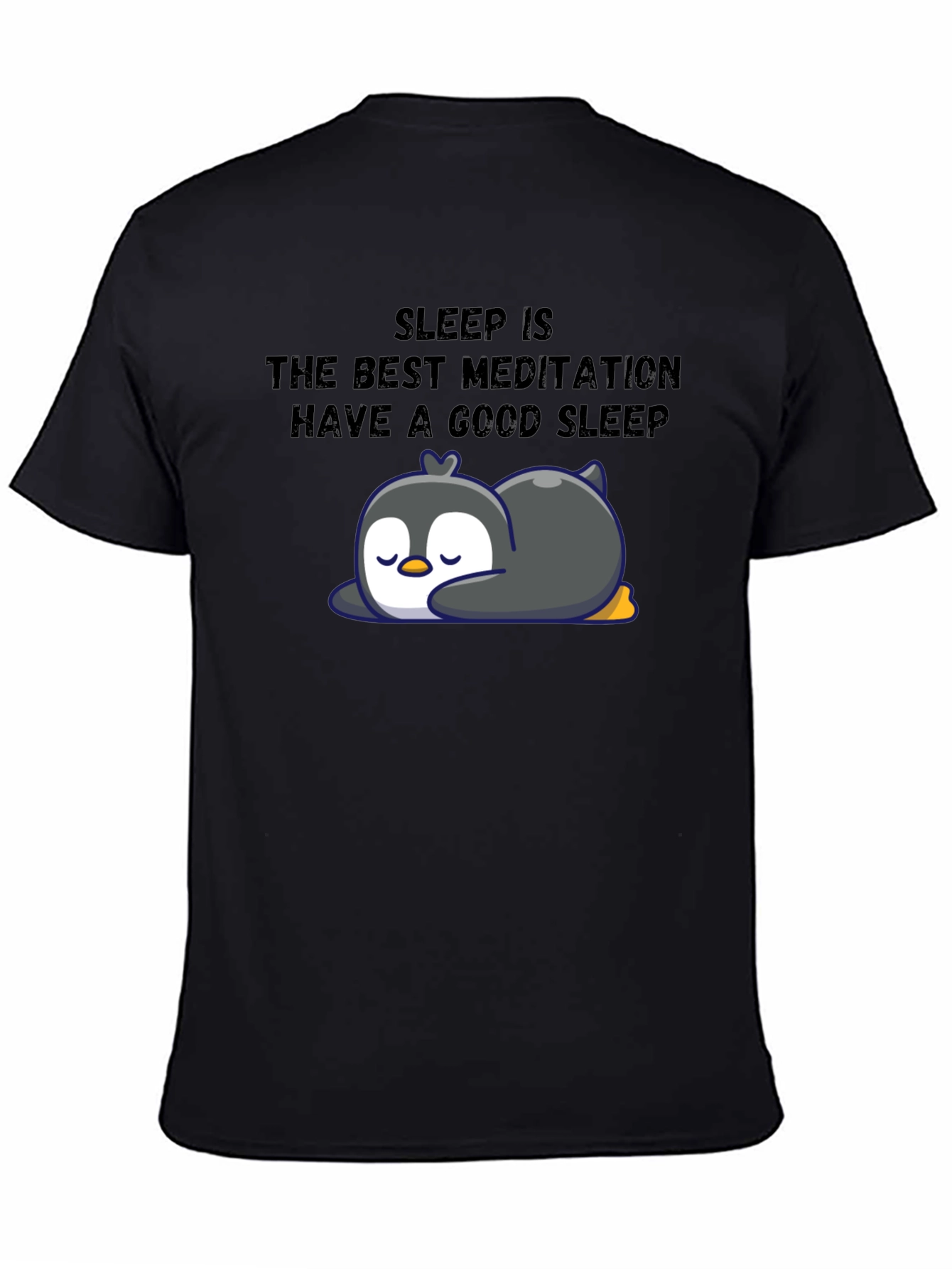 Black Sleep Meditation Penguin T-Shirt view 4