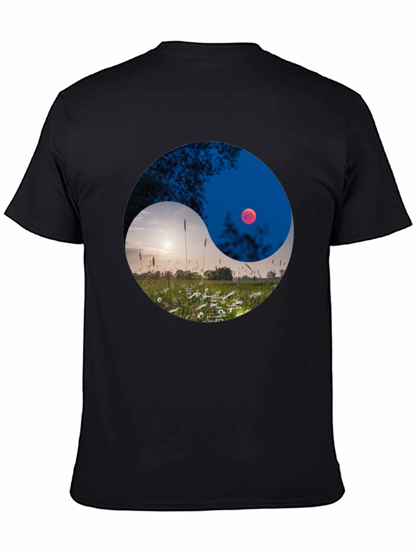 Black Yin Yang Landscape Graphic Tee view 4