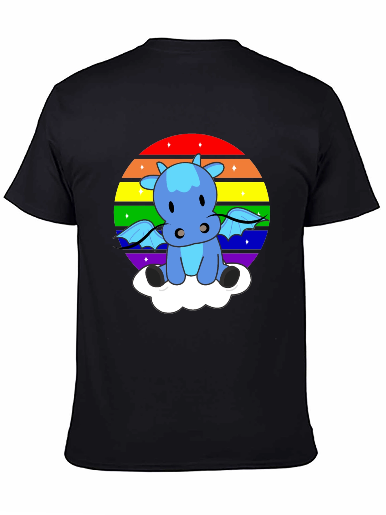 Black Rainbow Dragon on Cloud T-Shirt view 4
