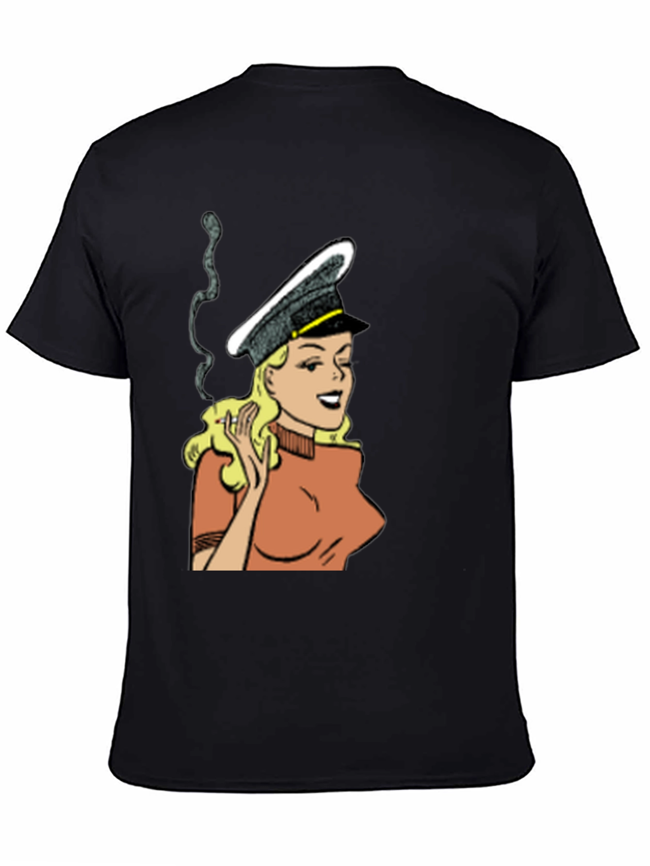 Black Smoking Cartoon Woman Black T-Shirt view 4