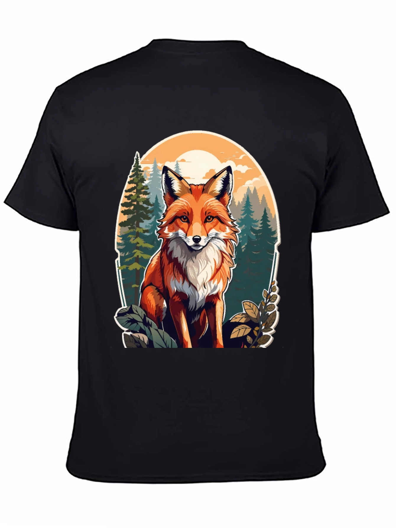 Black Fox Graphic Tee - Forest Scene Black T-Shirt view 4