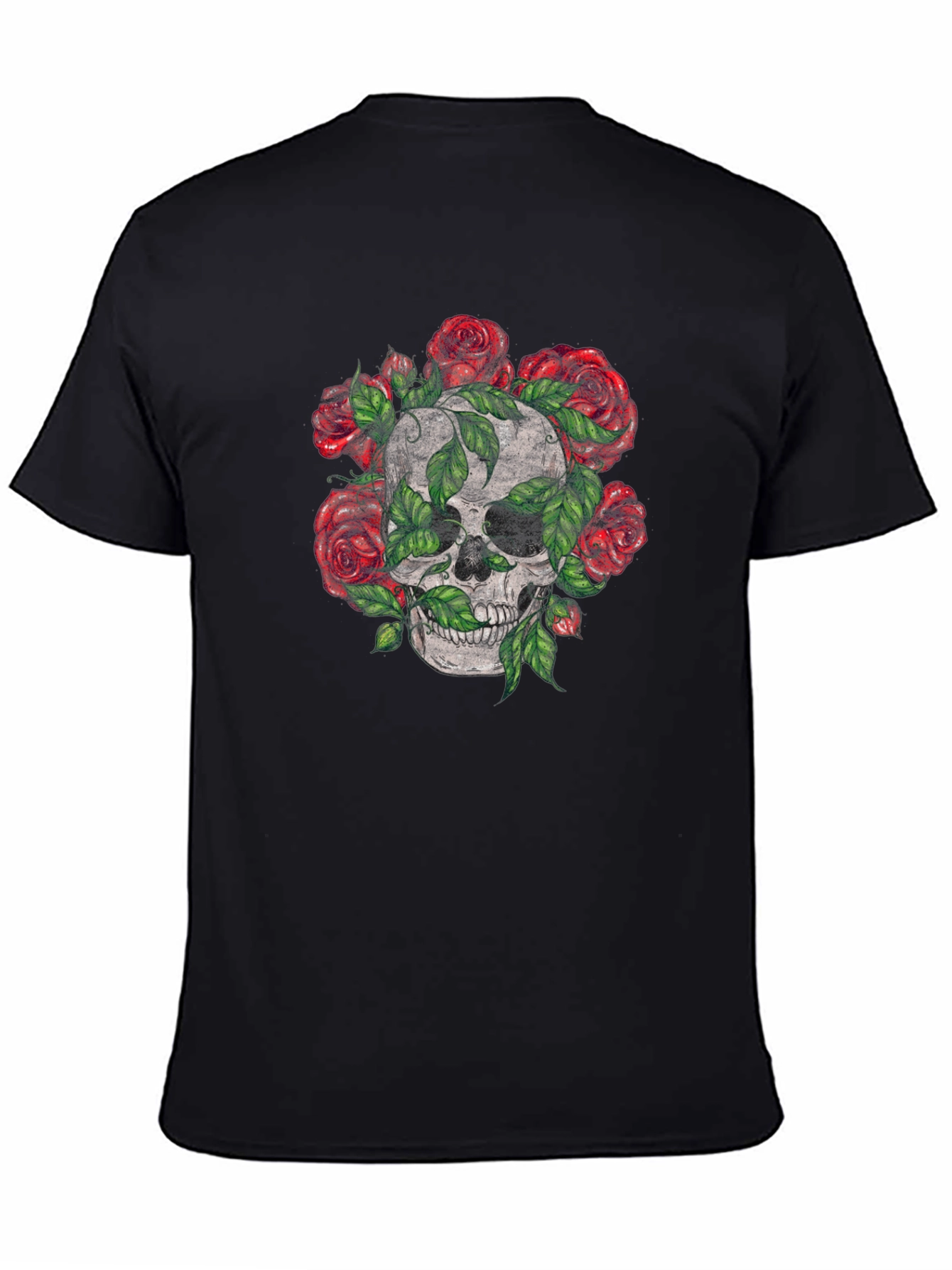 Black Skull & Roses Graphic Tee - Men's Black T-Shirt view 4