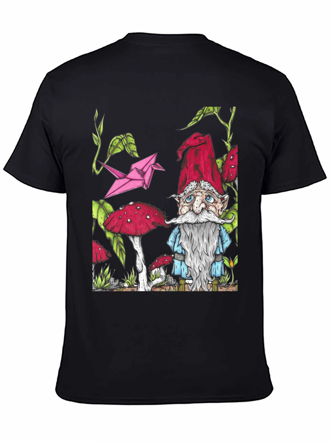 Black Gnome & Mushroom T-Shirt - Unique Graphic Tee view 4