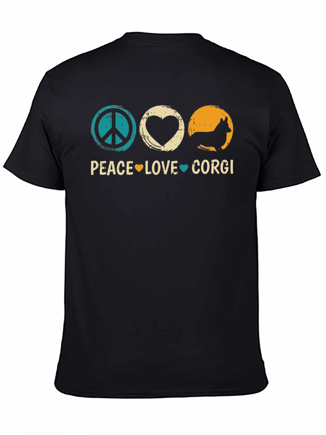 Black Peace Love Corgi T-Shirt - Unisex Cotton Tee view 4