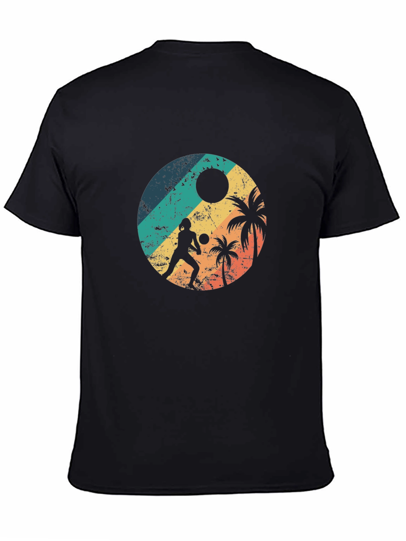 Black Retro Beach Volleyball T-Shirt view 4