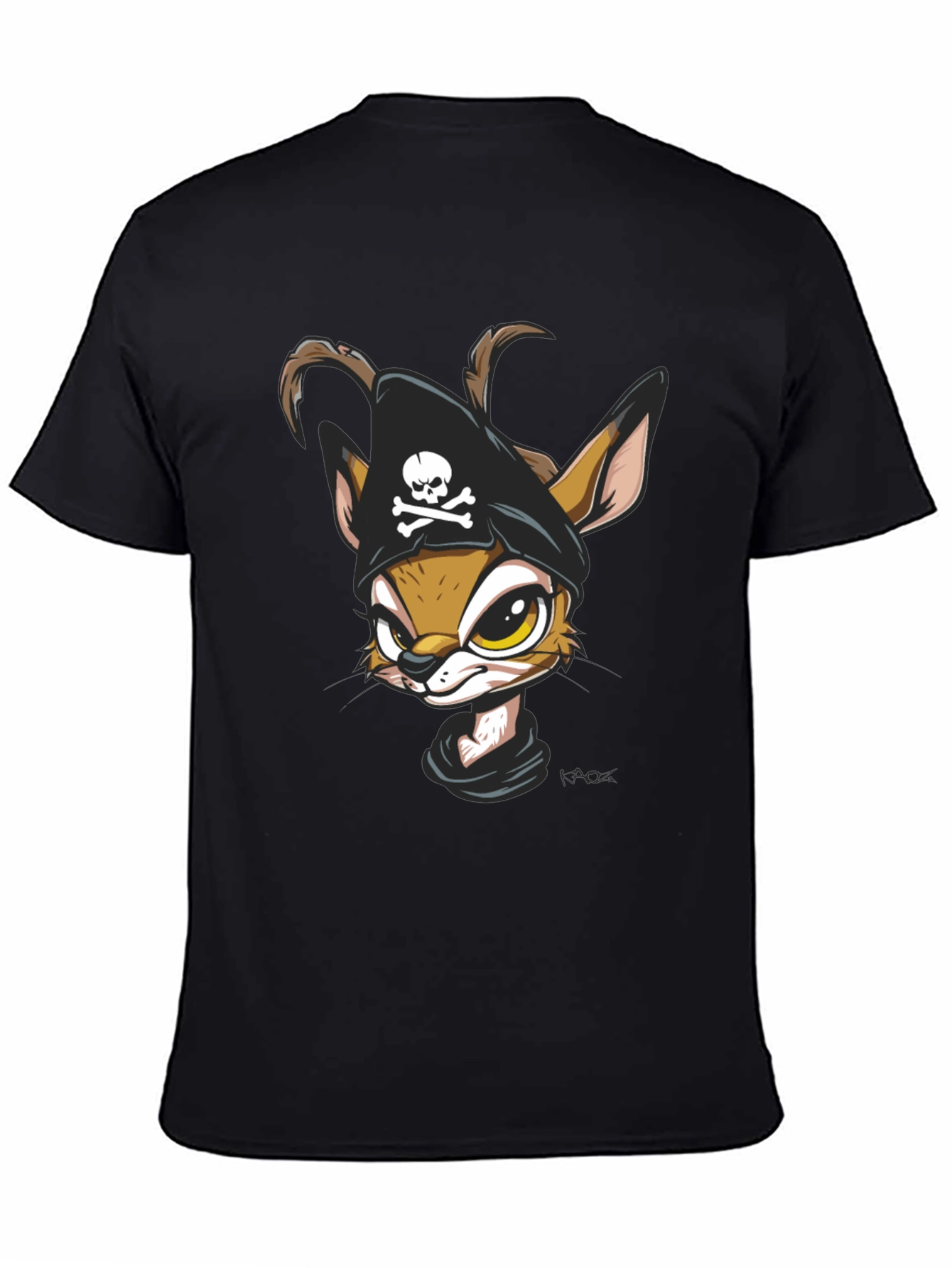 Black Pirate Fawn Graphic Tee - Unique Cartoon T-Shirt view 4