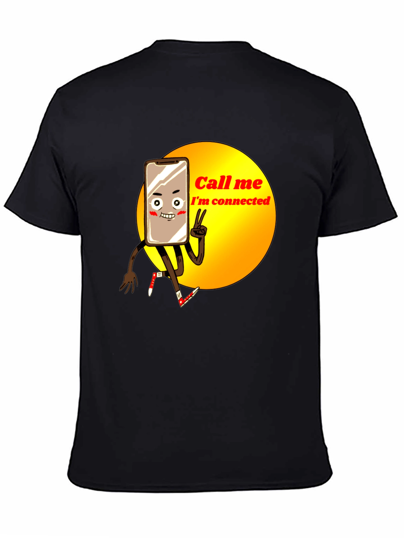 Black Connected Phone Cartoon T-Shirt view 4