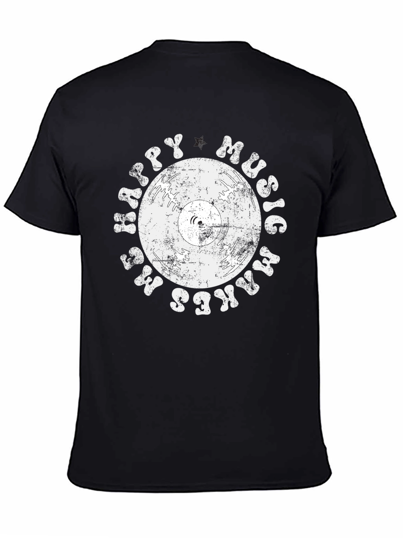 Black Retro Vinyl Music T-Shirt: Happy Music Makes Me Happy! view 4