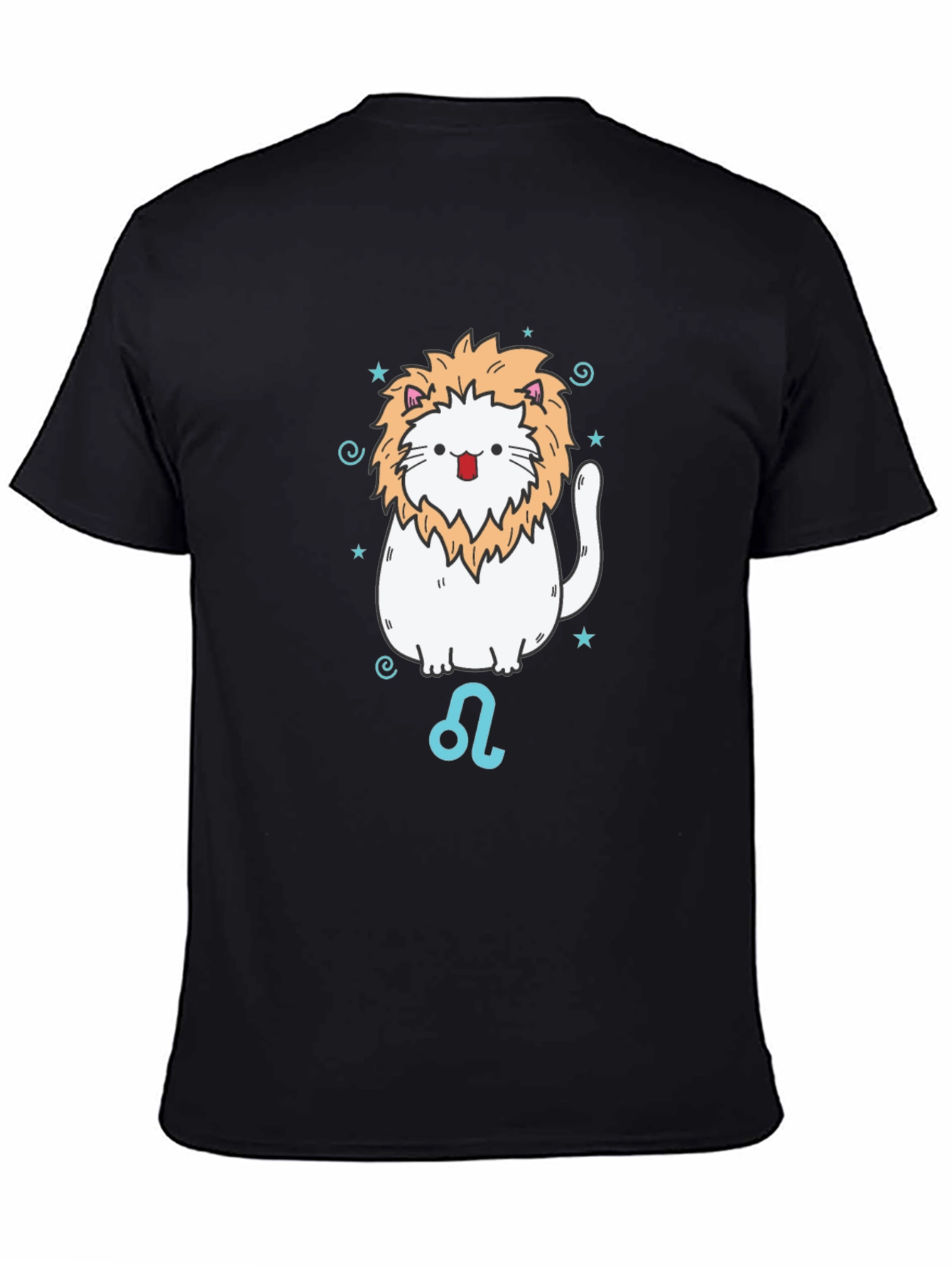 Black Leo Zodiac Cat T-Shirt - Black Cotton Tee view 4