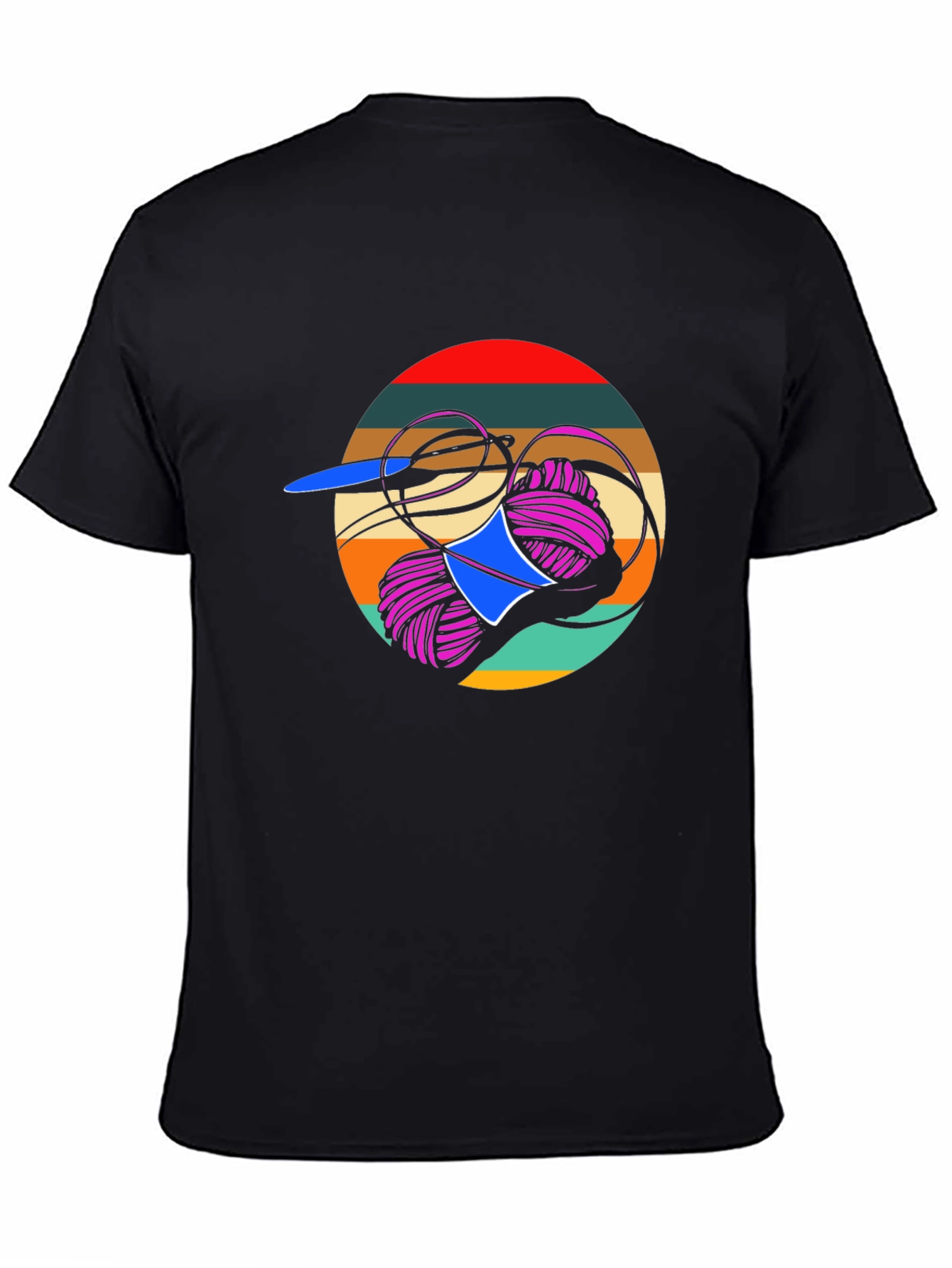 Black Retro Crochet T-Shirt Yarn Needle Knit Design view 4