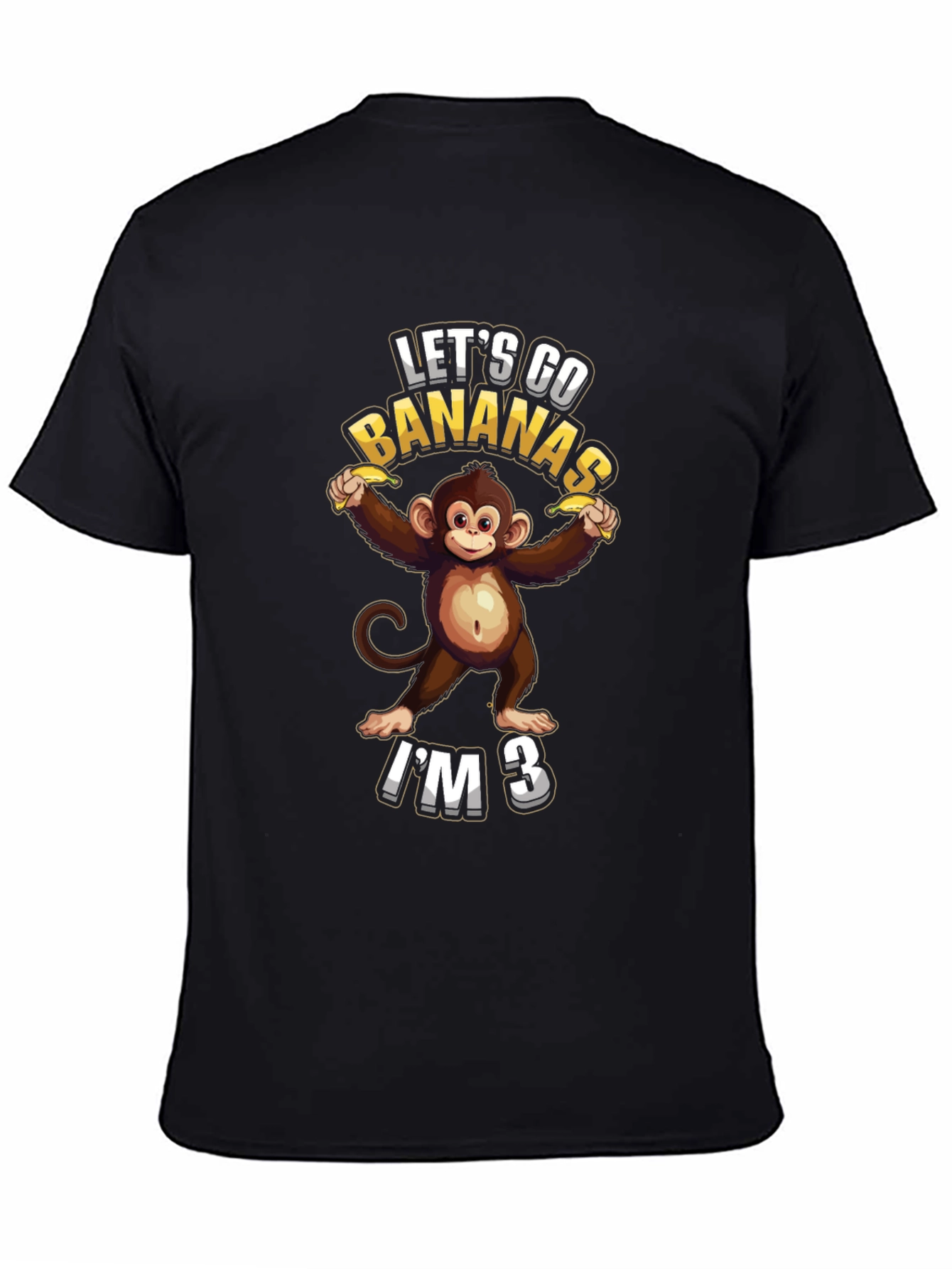 Black Let's Go Bananas I'm 3 T-Shirt view 4