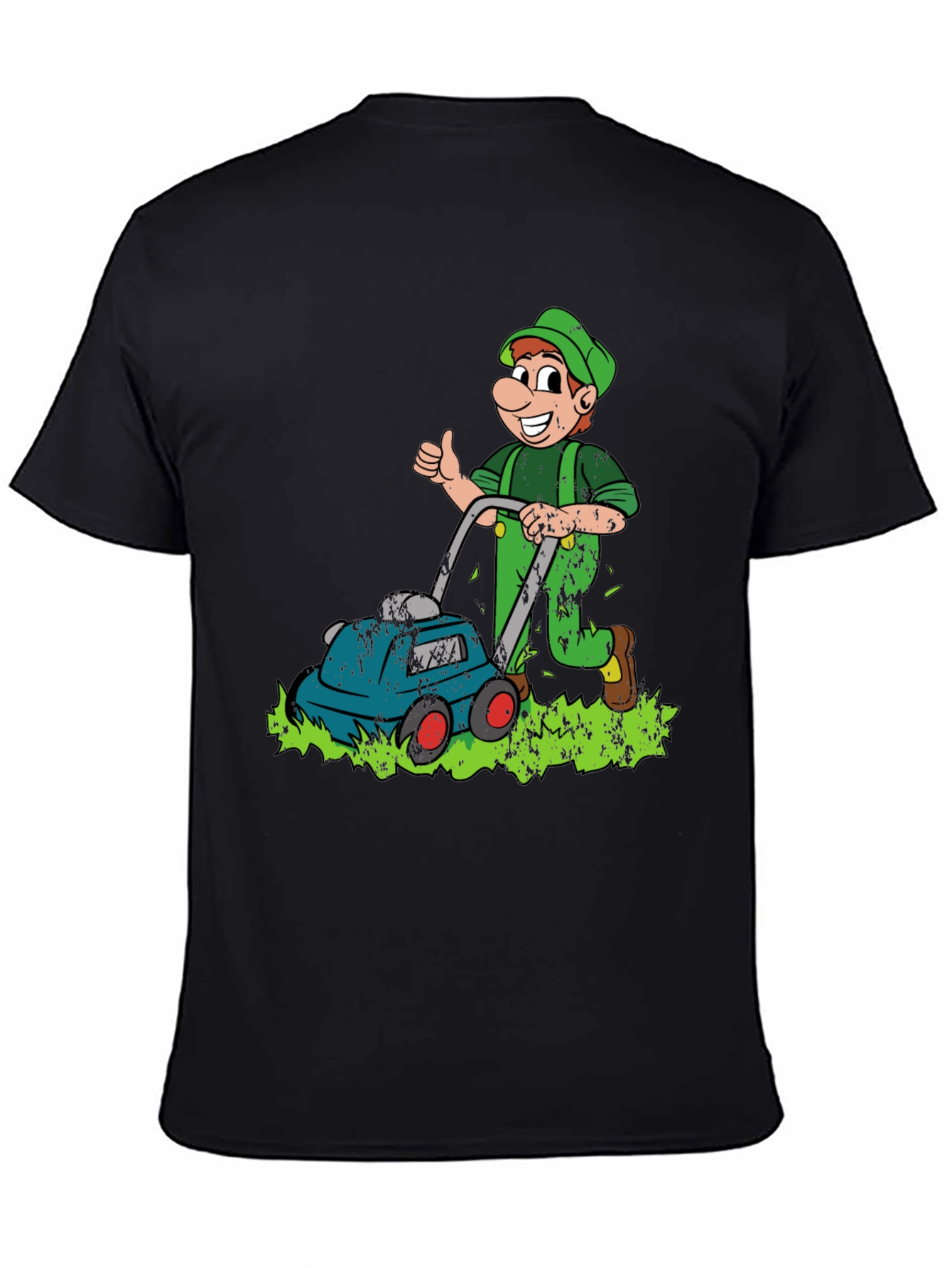 Black Funny Lawn Mower Cartoon Graphic T-Shirt view 4