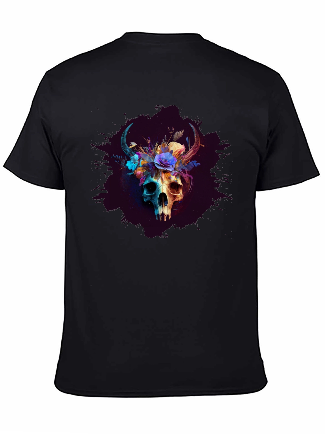 Floral Horned Skull Graphic Tee - Dark Aesthetic Shirt - 4