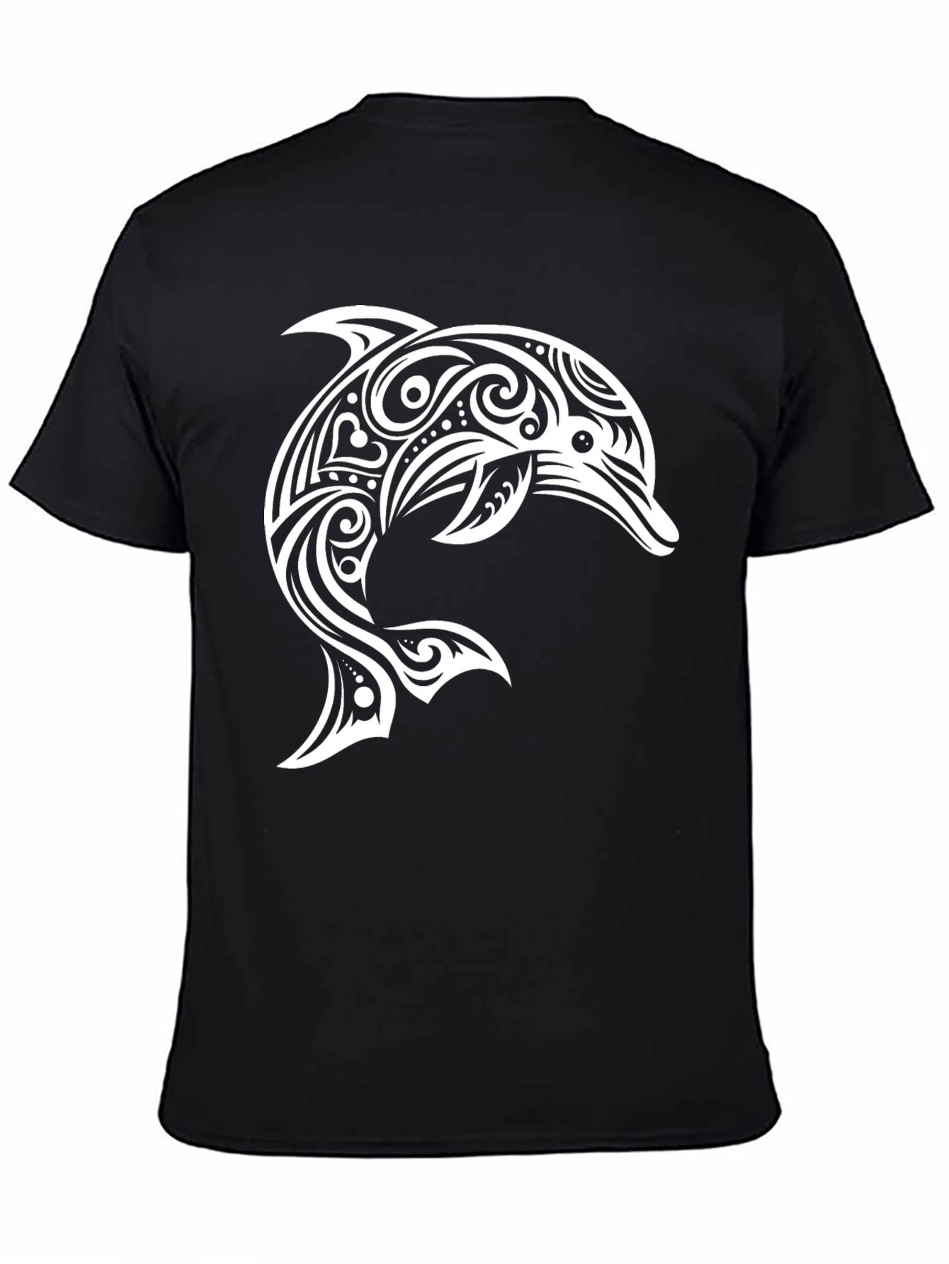 Black Tribal Dolphin Graphic Tee - Black Casual Shirt view 4