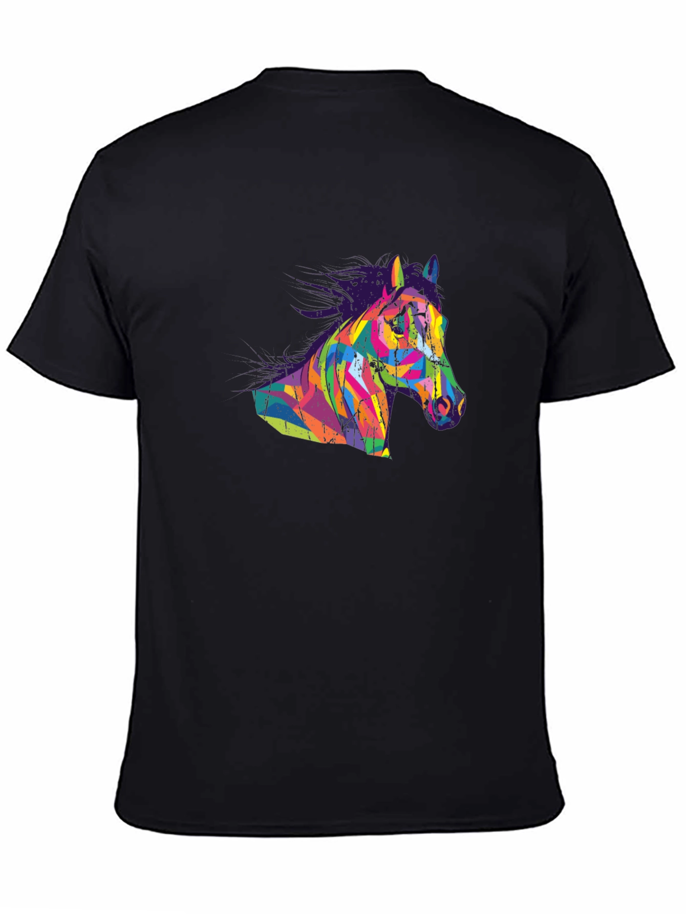 Black Abstract Horse Graphic Tee - Men's Black T-Shirt view 4