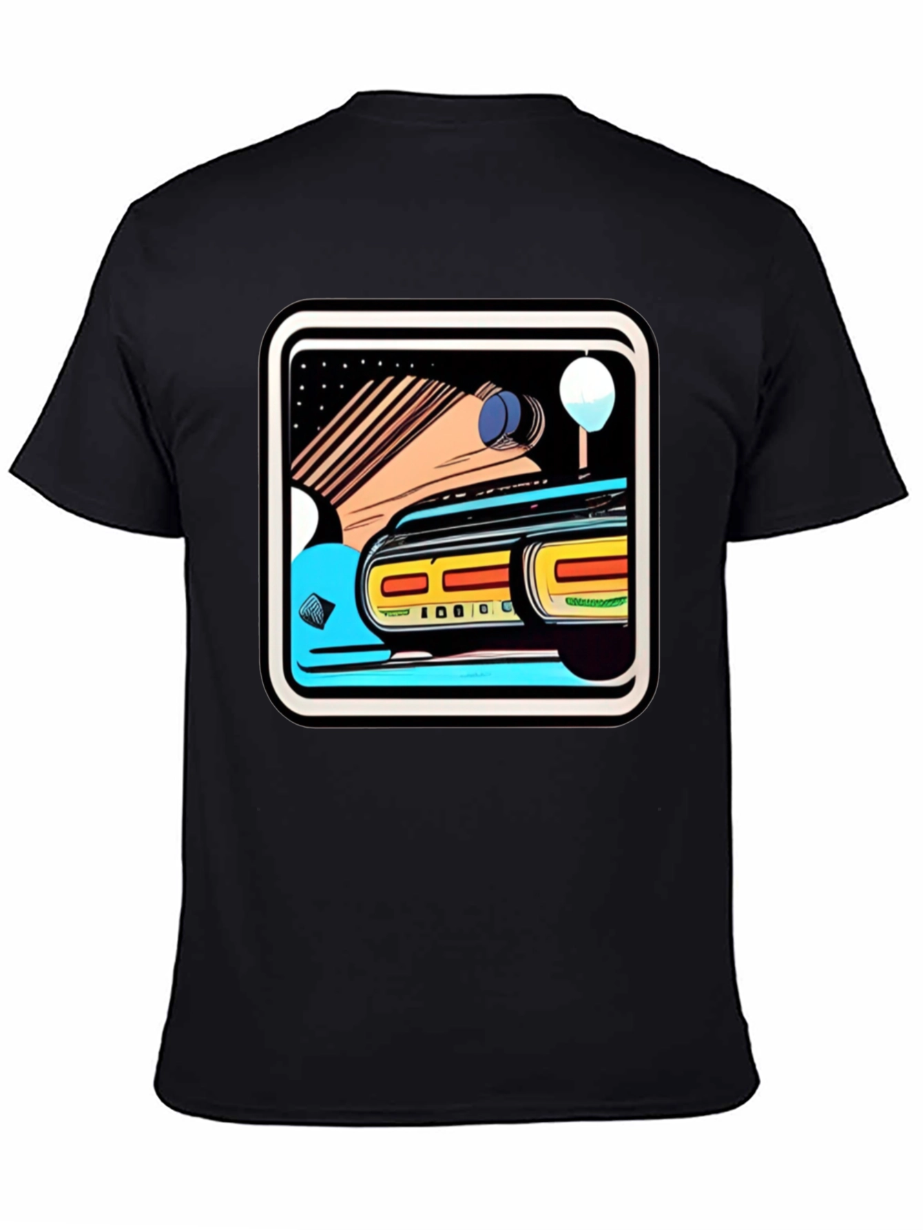 Black Retro Style Car Graphic Tee - Black Cotton Blend view 4