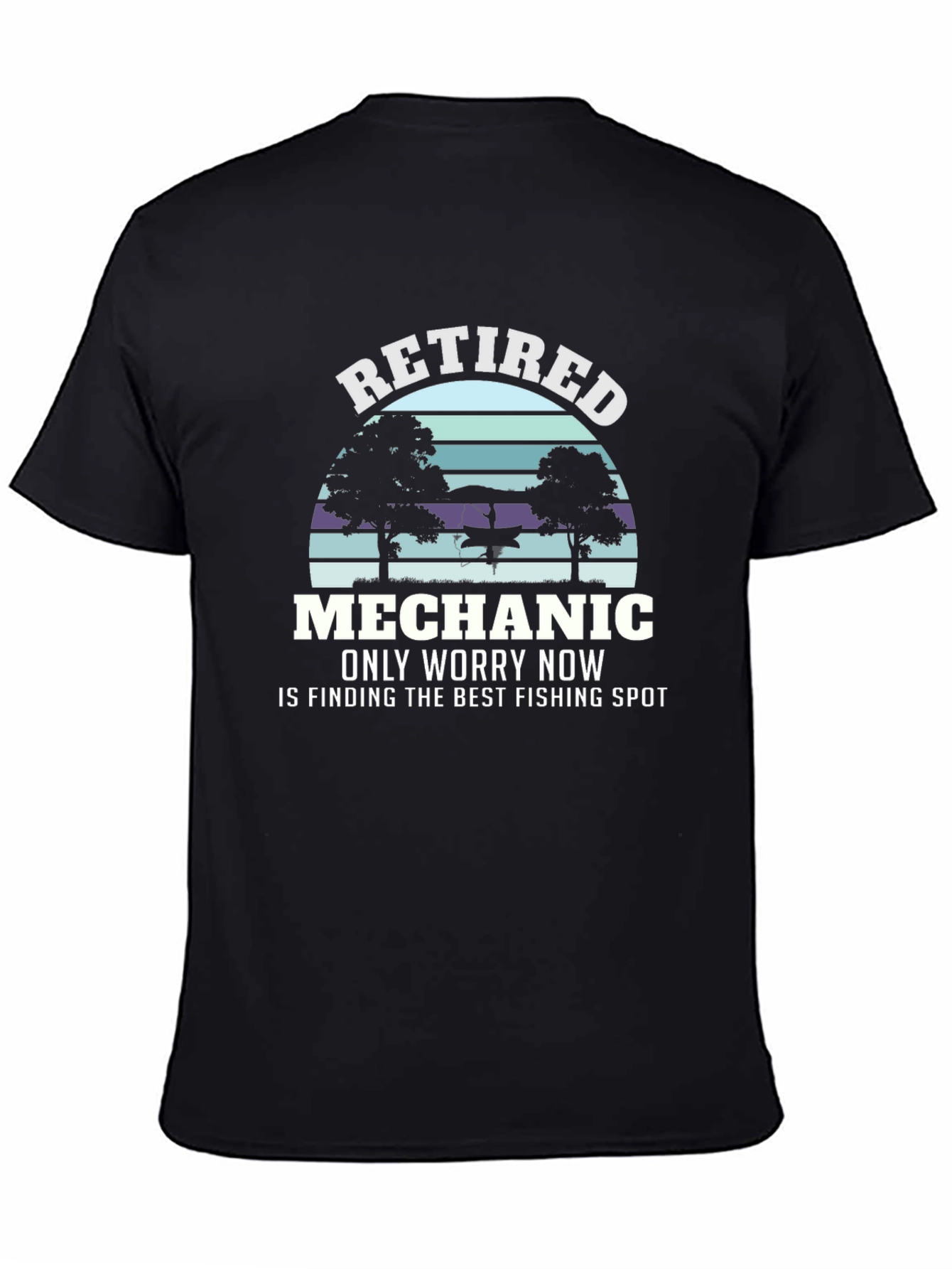 Black Retired Mechanic Fishing T-Shirt - Funny Retirement Gift view 4