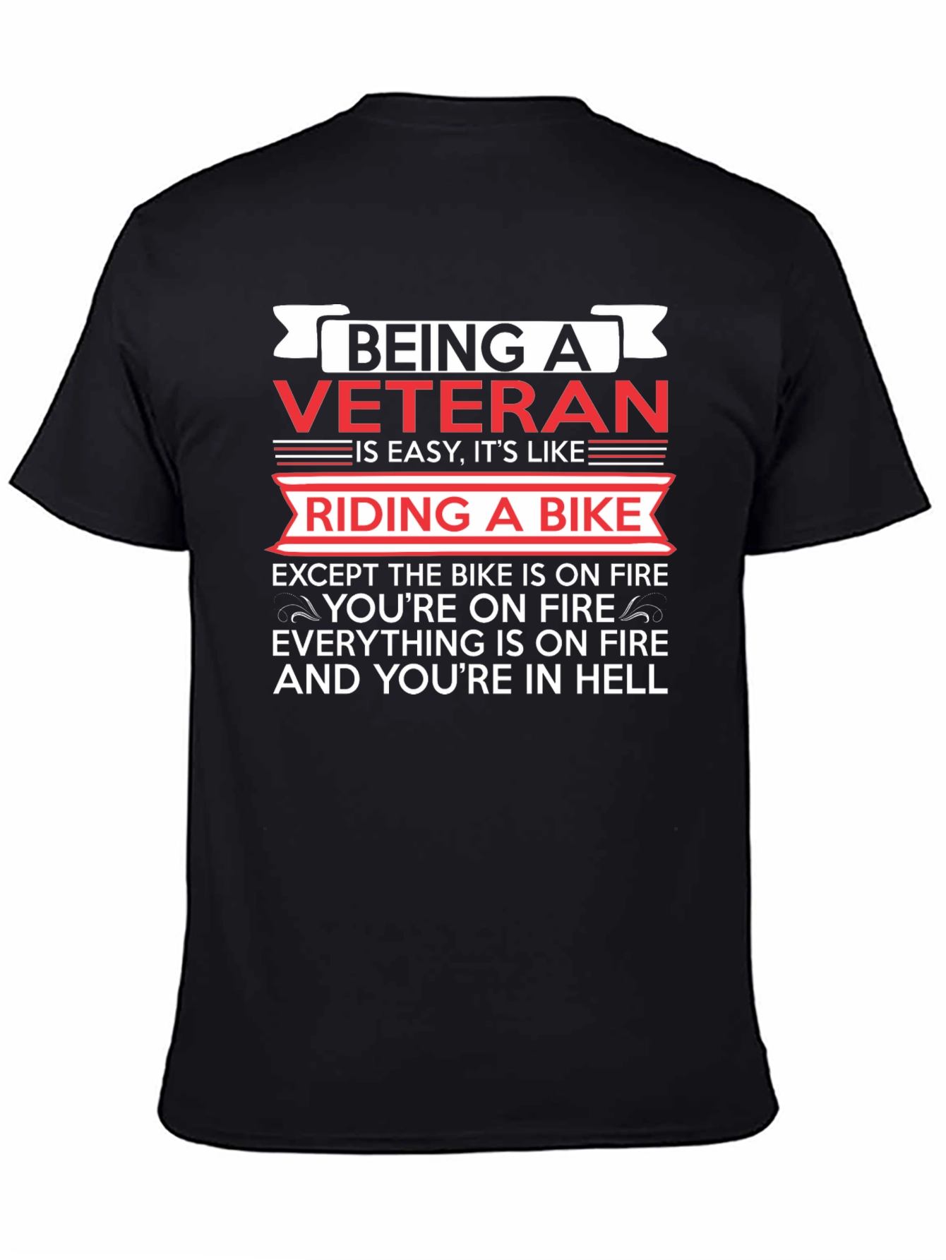 Black Veteran Biker Humor T-Shirt - Riding in Hell view 4