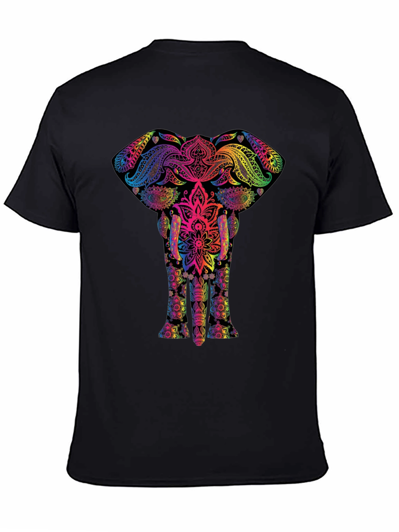 Black Vibrant Elephant Mandala T-Shirt - Unique Graphic Tee view 4