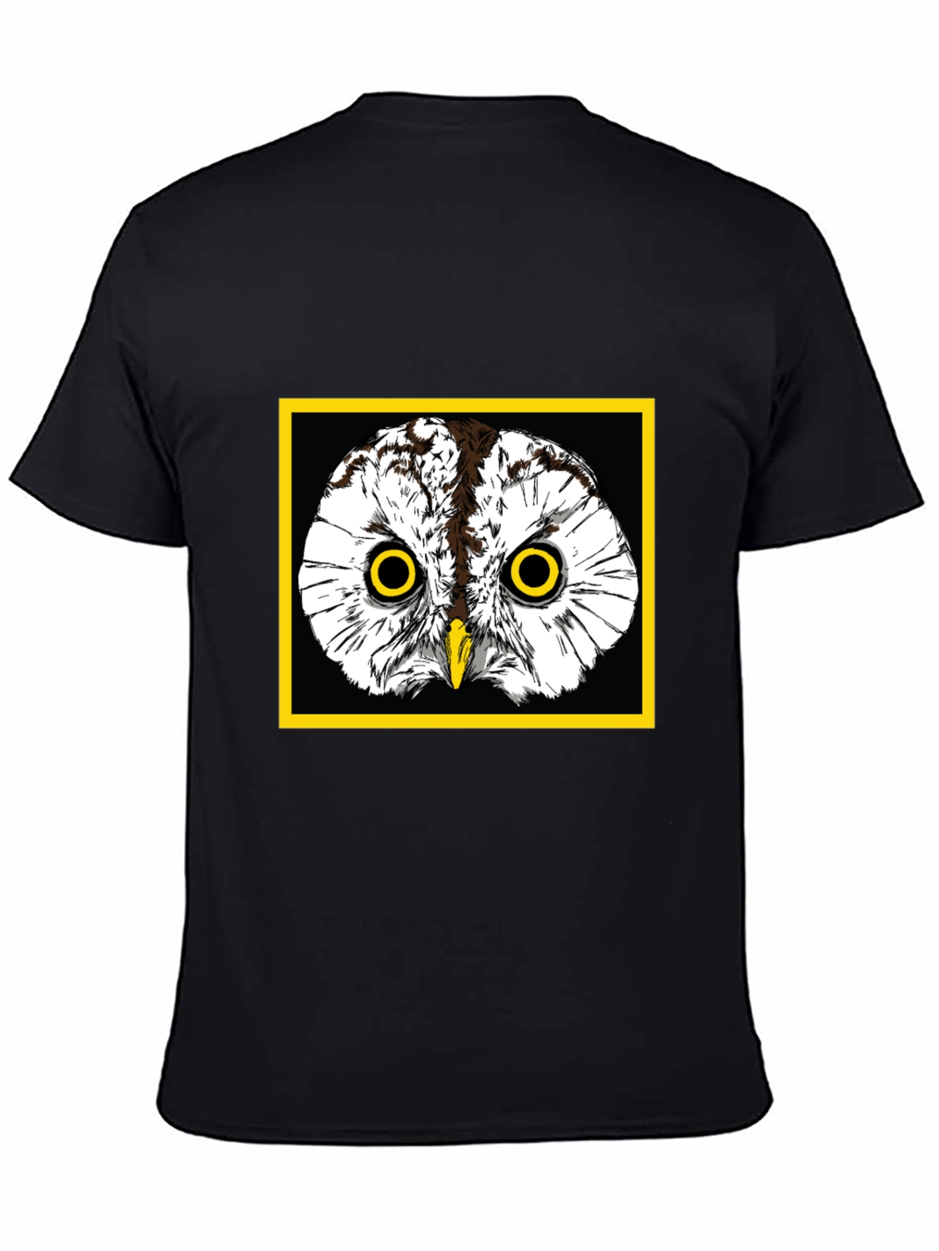 Black Owl Graphic Tee - Black Cotton T-Shirt with Yellow Border view 4