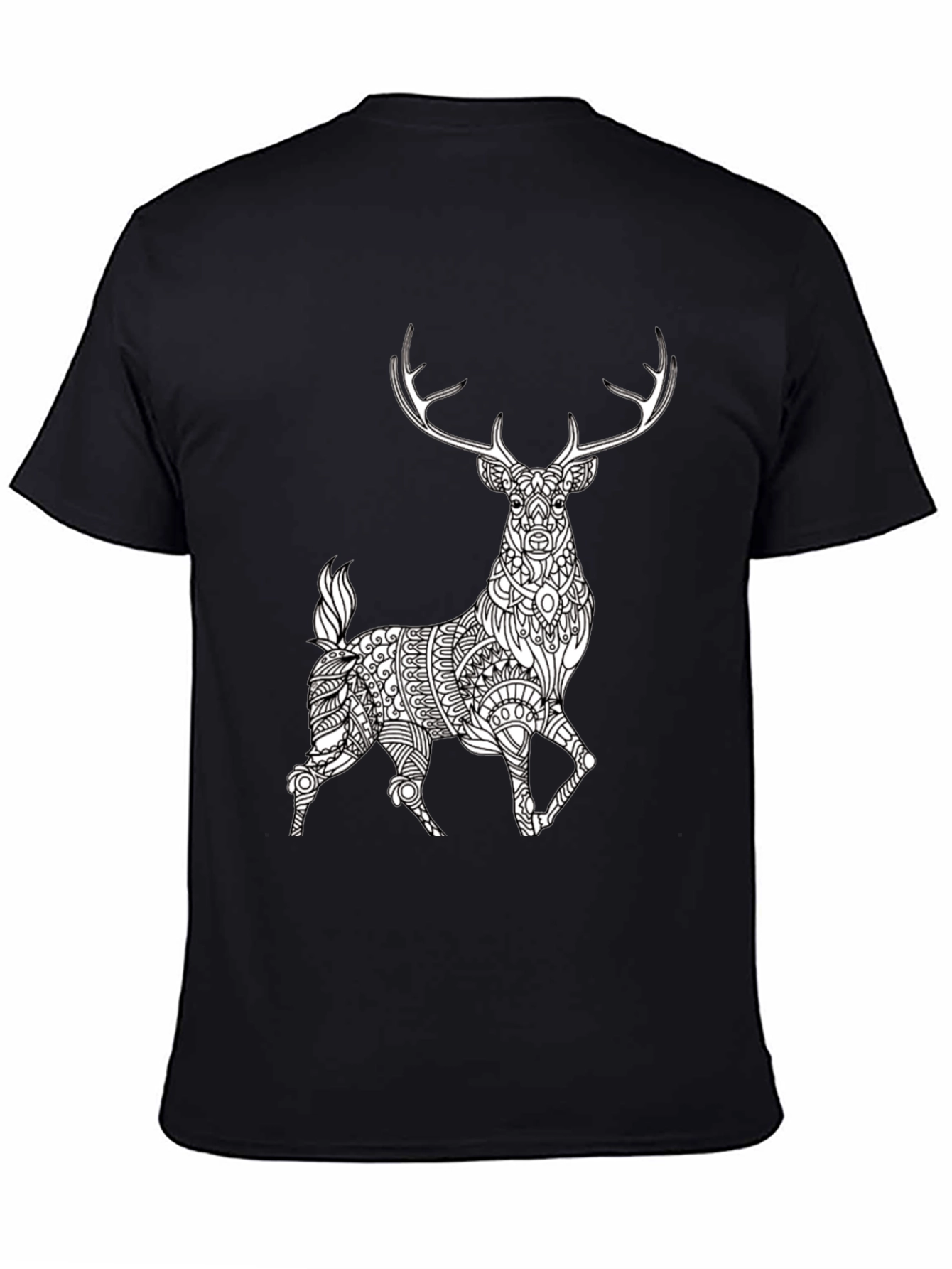 Black Geometric Deer Graphic Tee - Black Cotton Blend view 4