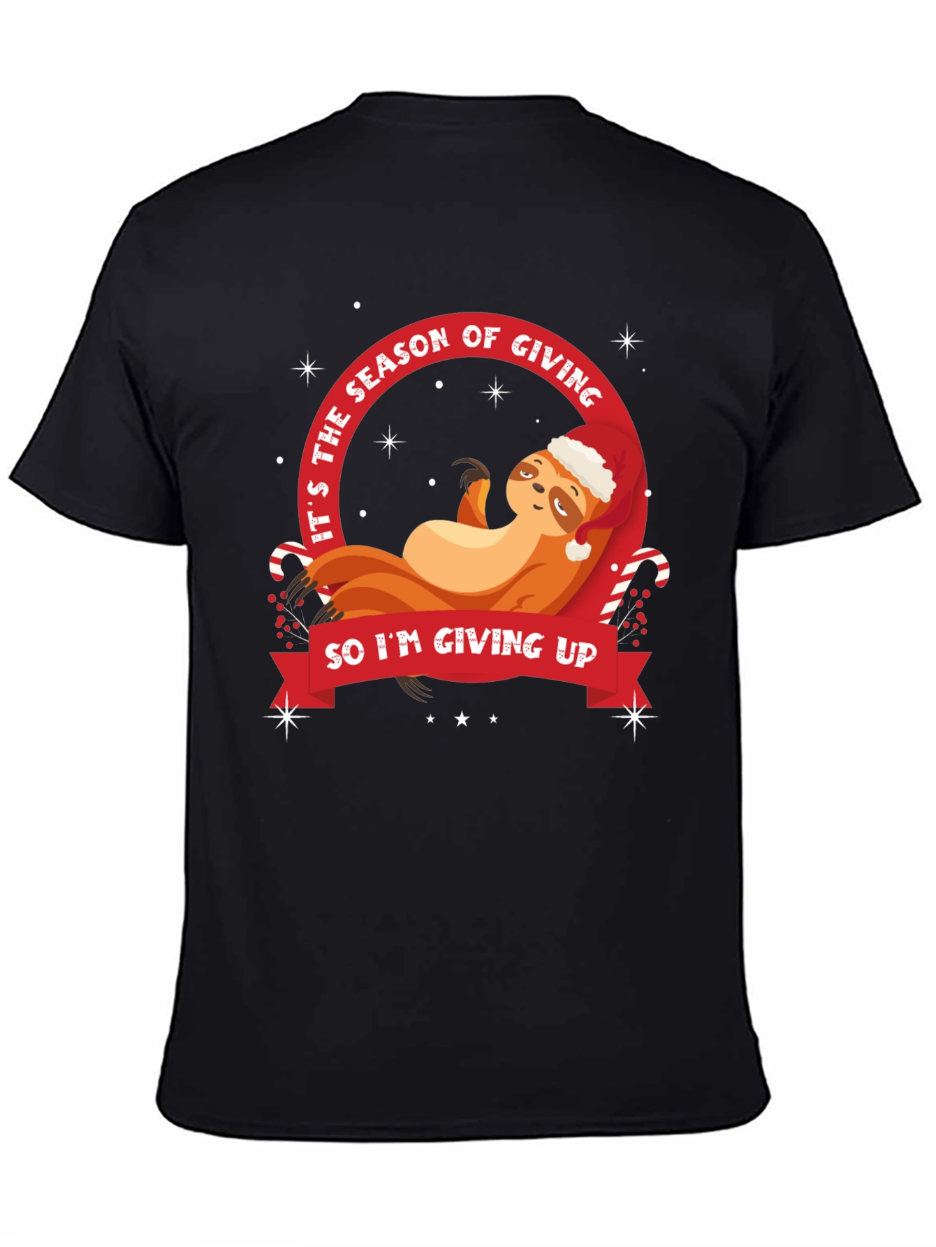 Black Funny Sloth Christmas T-Shirt - Season of Giving view 4