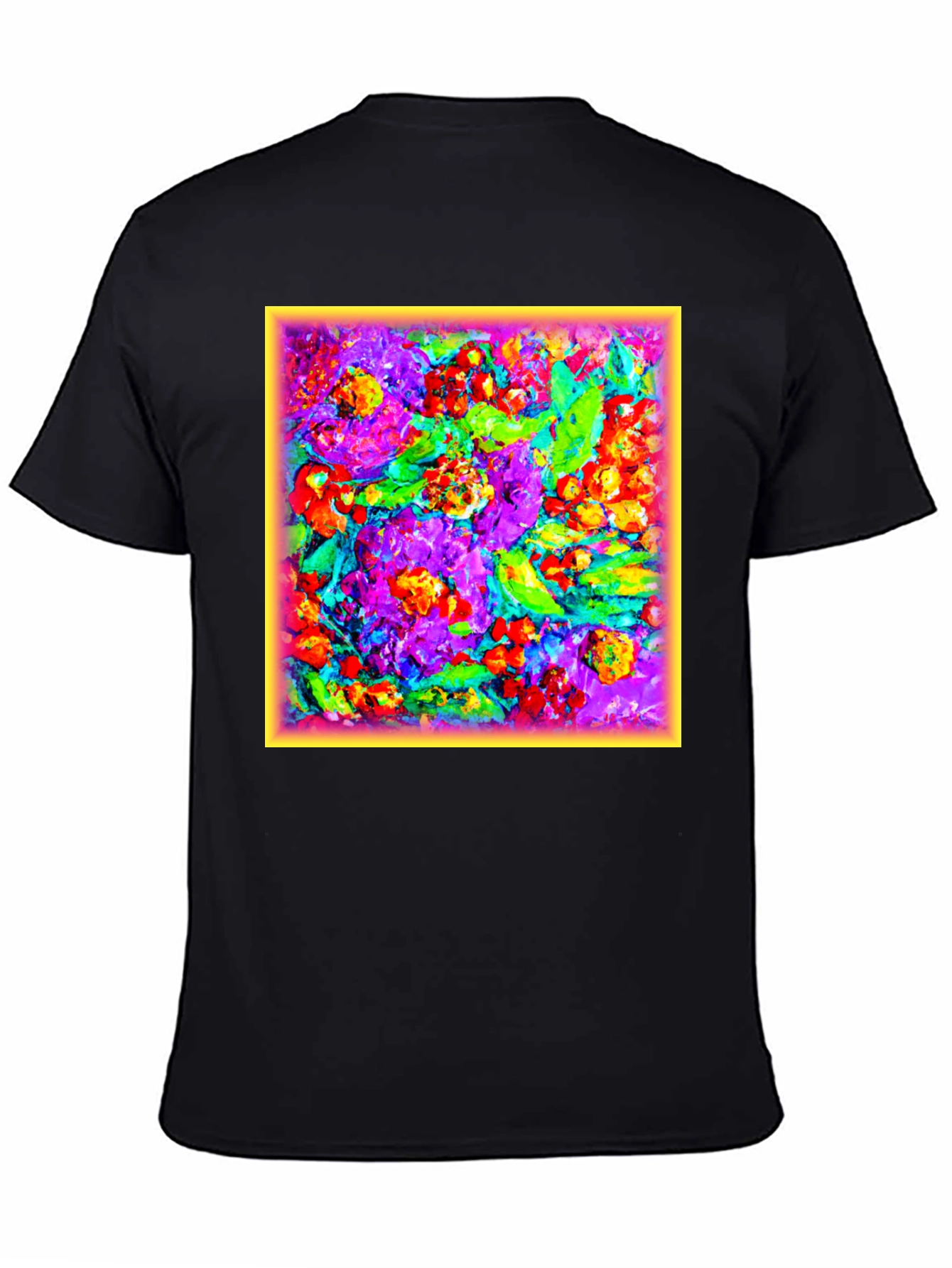 Black Floral Art Print Black T-Shirt view 4