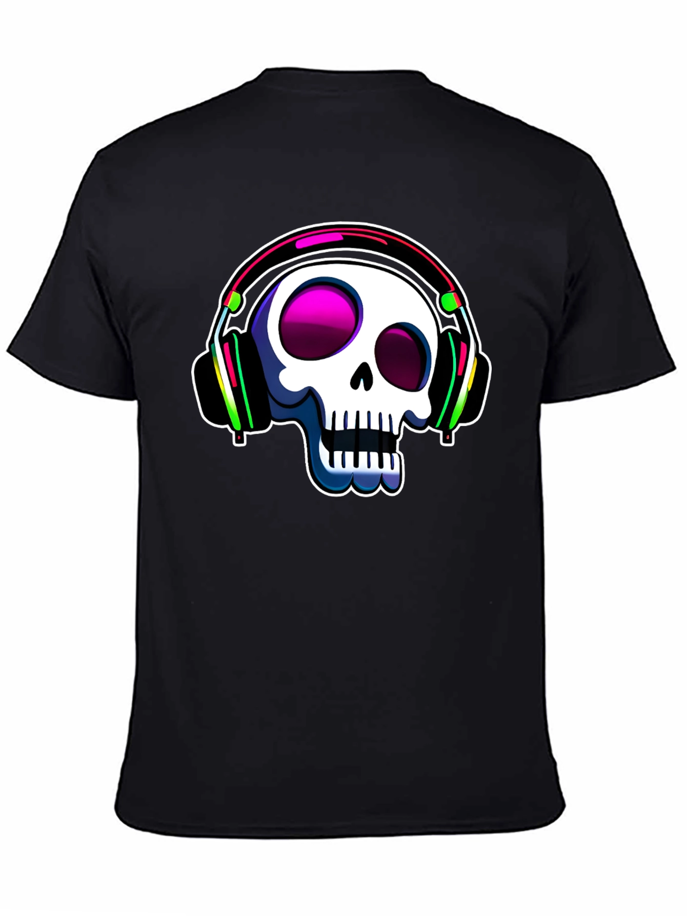Black Skull with Headphones Graphic Tee view 4