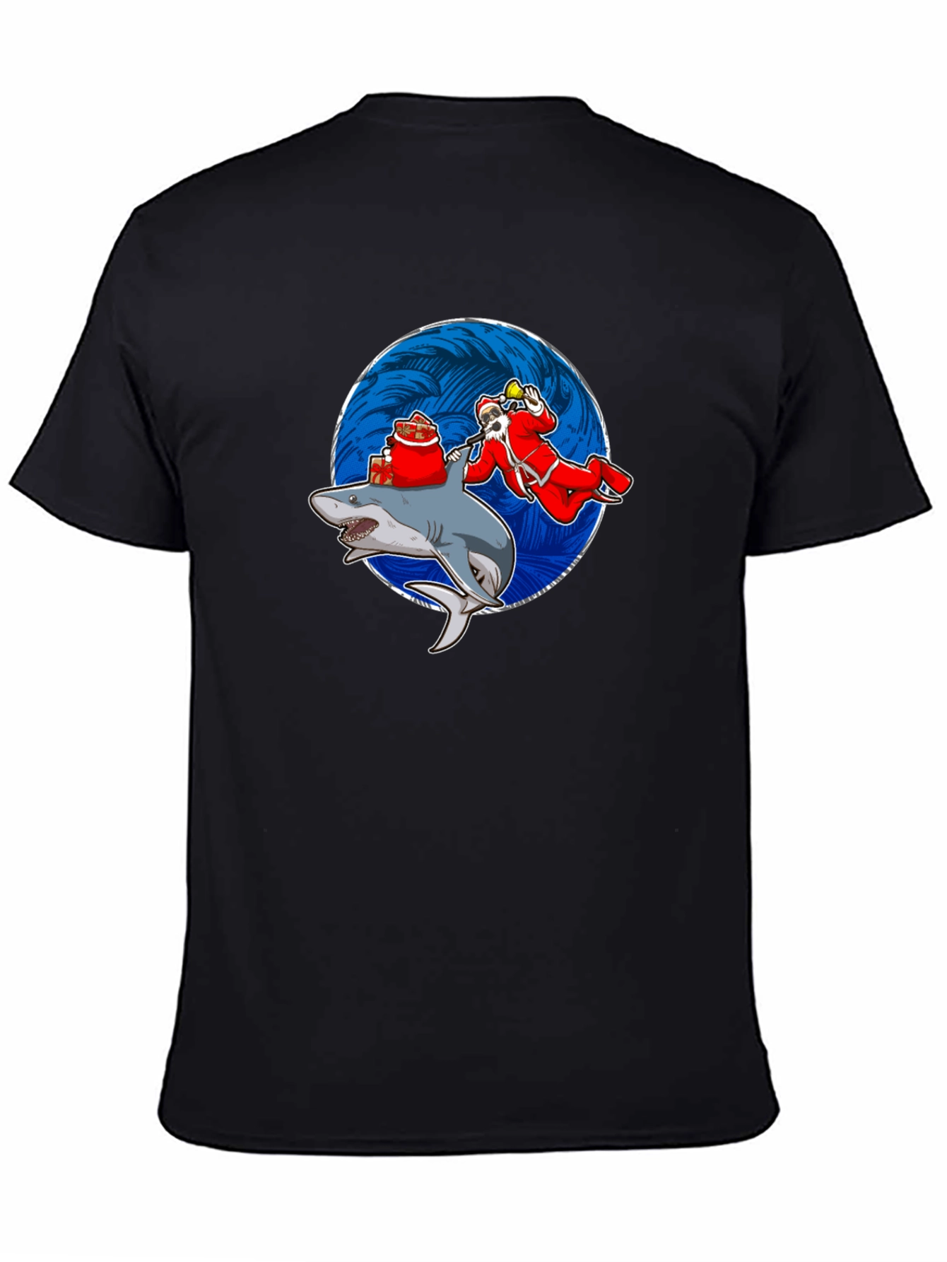 Black Shark Santa T-Shirt Funny Holiday Gift view 4