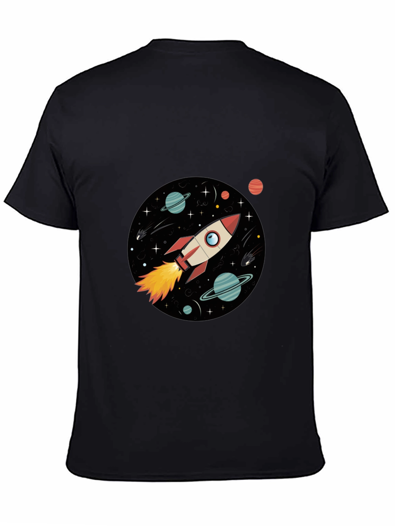 Black Space Rocket Graphic Black Tee view 4