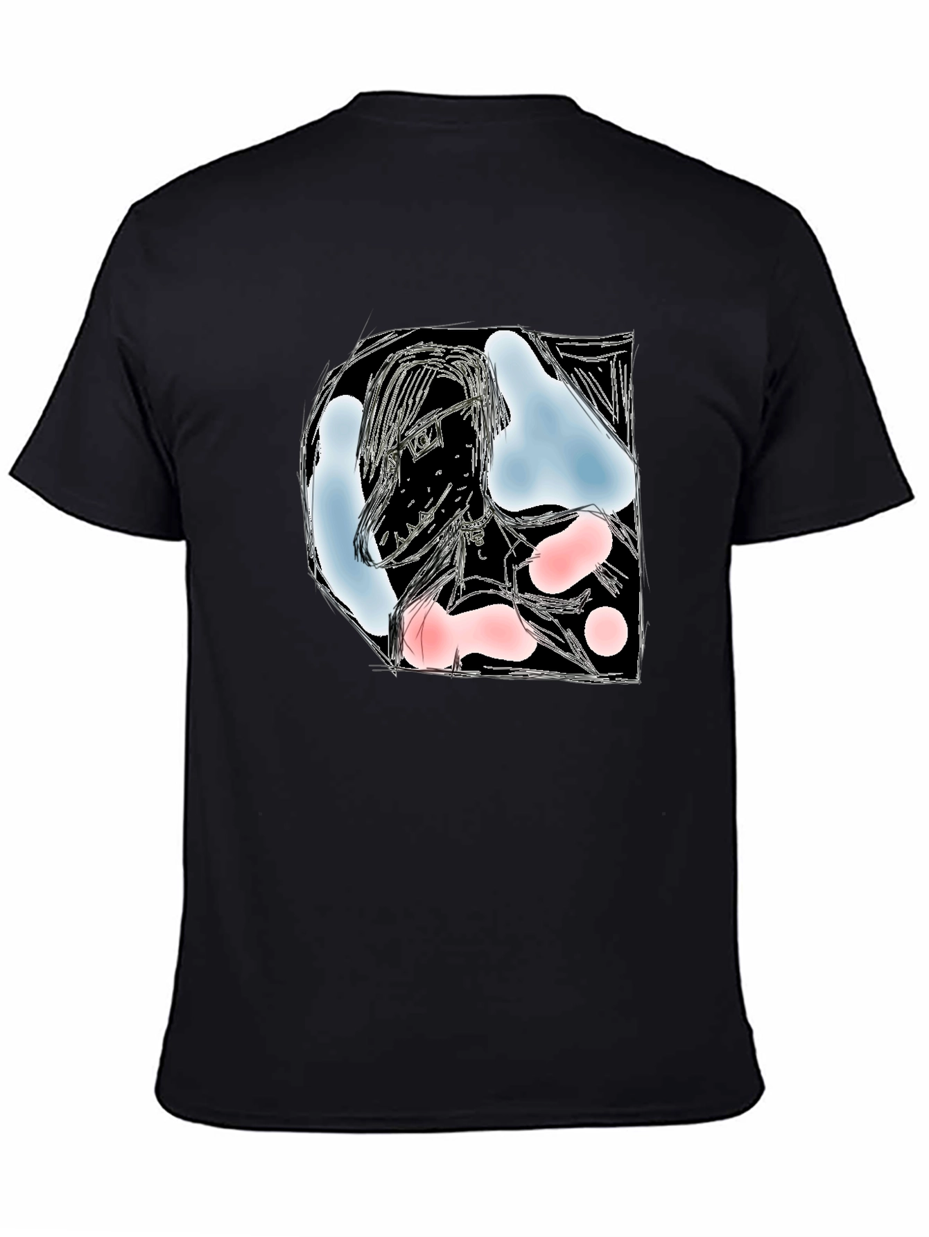 Black Artistic Graphic Print Black T-Shirt - Modern Abstract Design view 4