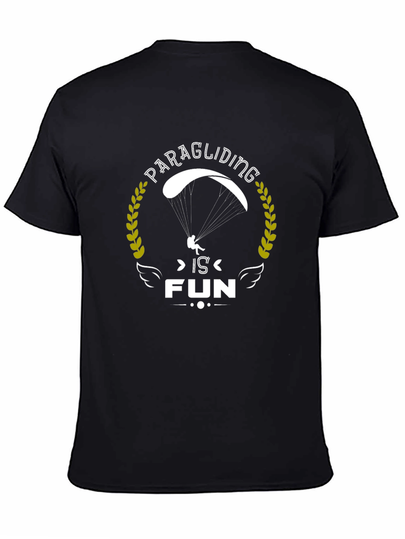 Black Paragliding is Fun Graphic Tee - Black Cotton T-Shirt view 4