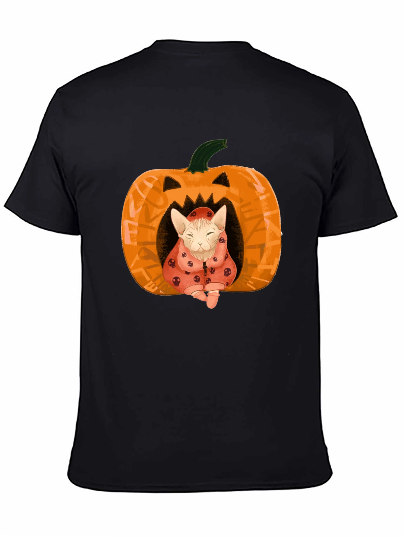 Black Halloween Cat Pumpkin T-Shirt - Spooky Cute! view 4