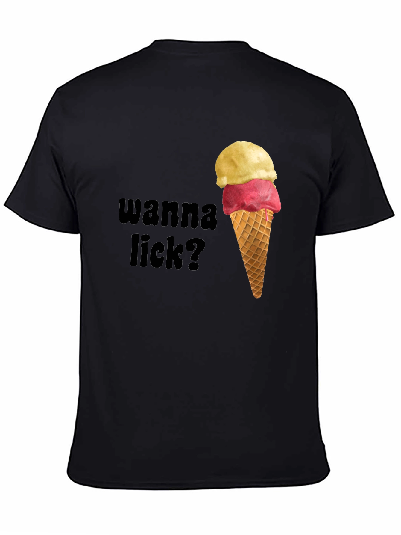 Black Ice Cream Graphic Tee - Wanna Lick? Novelty Shirt view 4