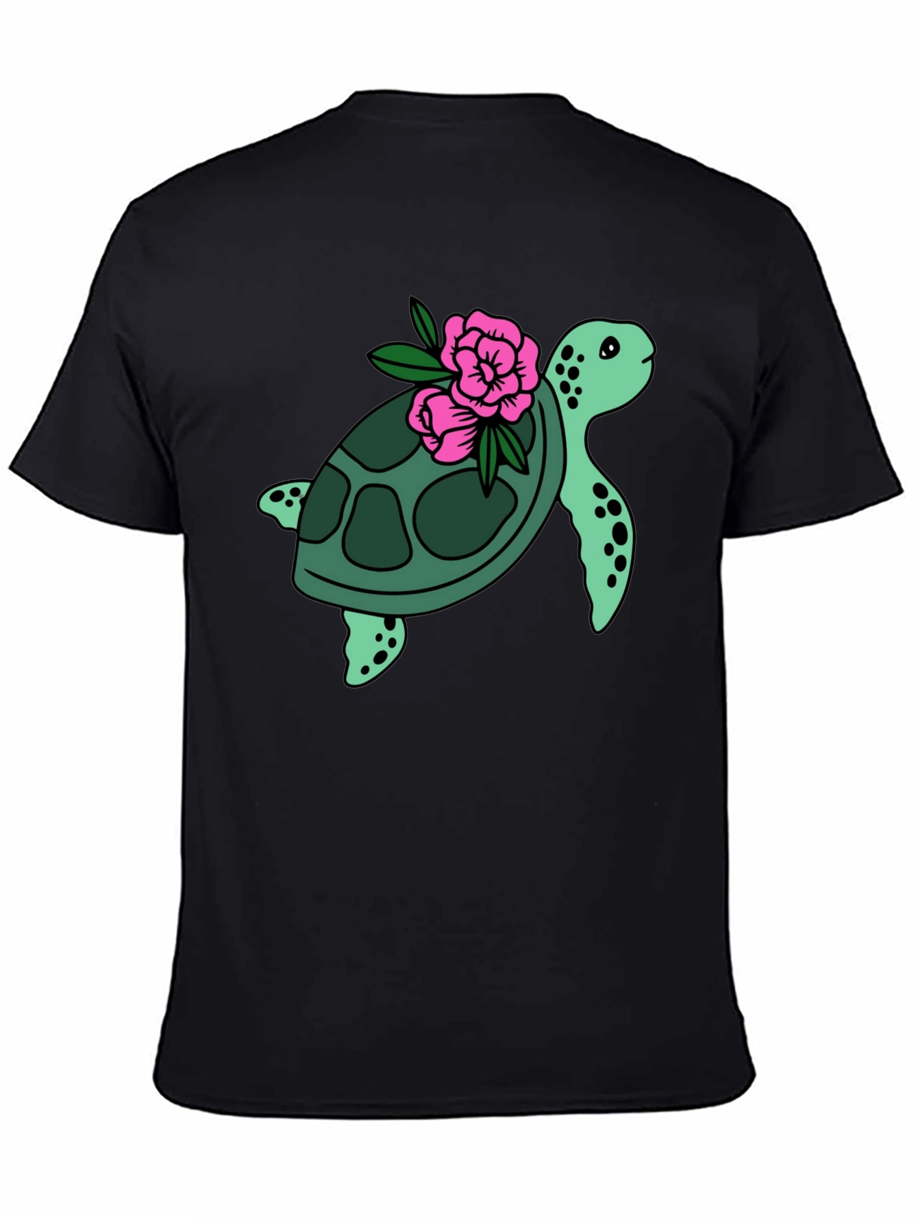 Black Turtle & Flower Graphic Tee - Black view 4