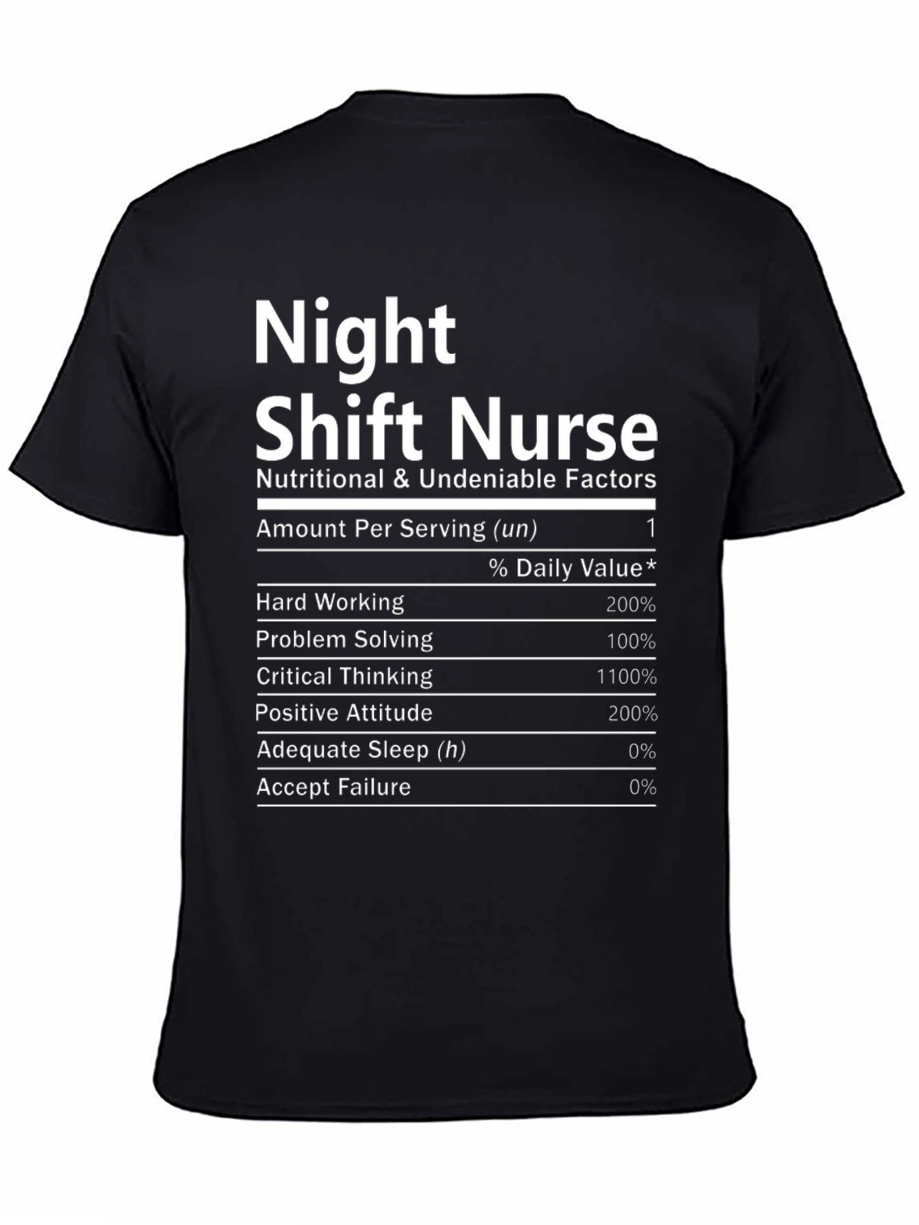 Black Night Shift Nurse Nutrition Facts T-Shirt view 4