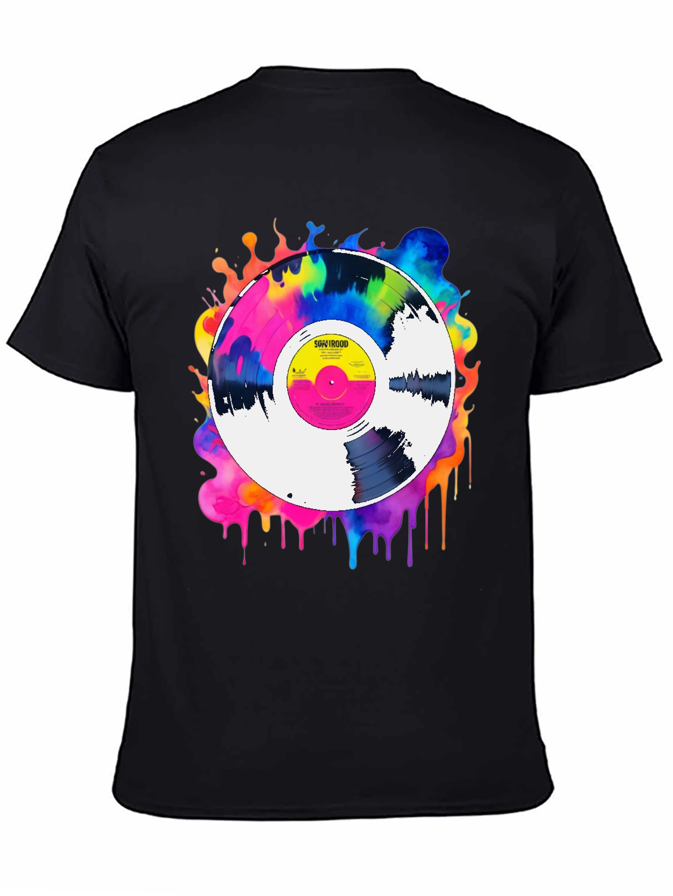 Black Colorful Vinyl Record Graphic Tee - Music Lover T-Shirt view 4