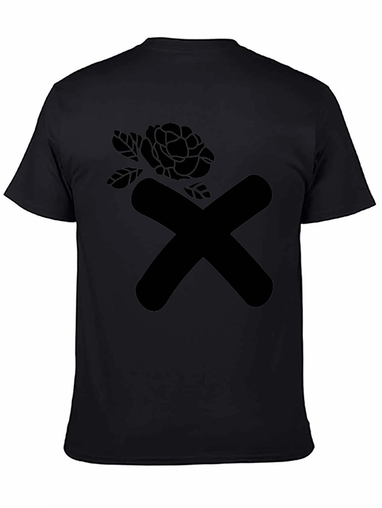 Black Modern Graphic Tee - Black X & Rose Design view 4