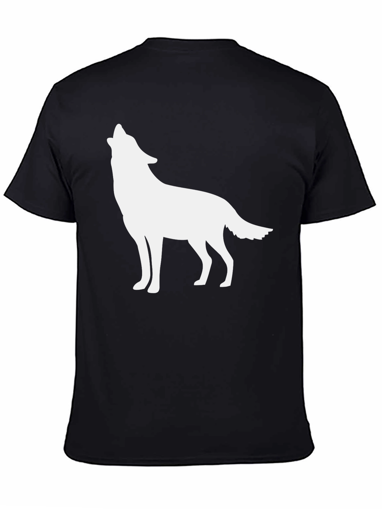 Black Men's Black T-shirt with Wolf Silhouette view 4