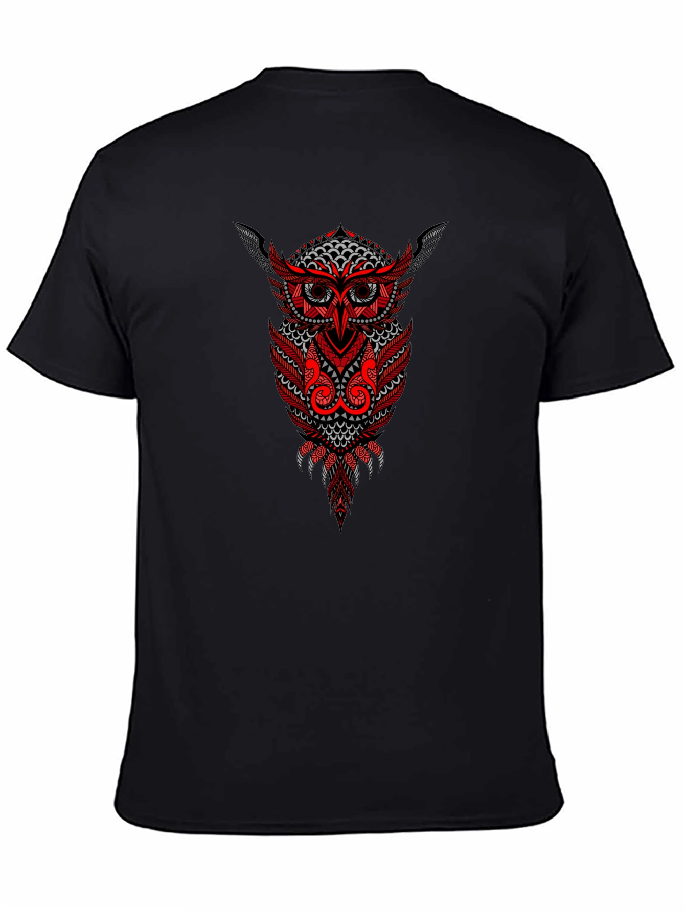 Black Owl Graphic Print Black Cotton T-Shirt view 4