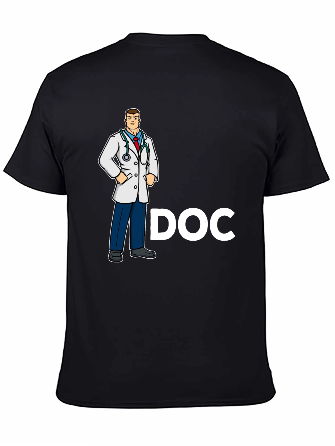 Black Doctor Cartoon Graphic Black T-Shirt view 4