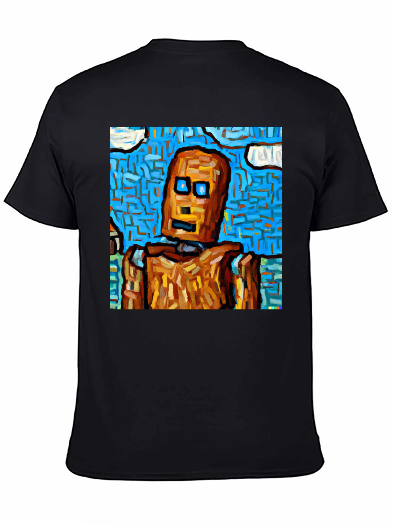Black Abstract Robot Graphic Tee - Black Cotton T-Shirt view 4
