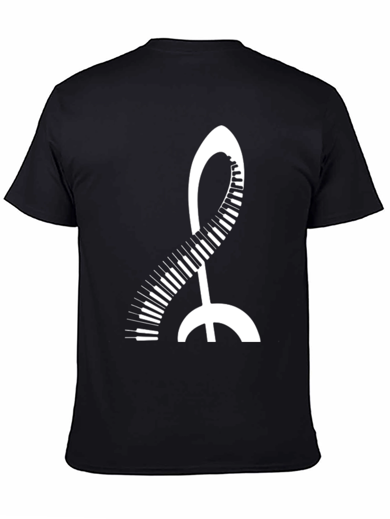 Black Music Treble Clef Piano Keys Black T-Shirt view 4