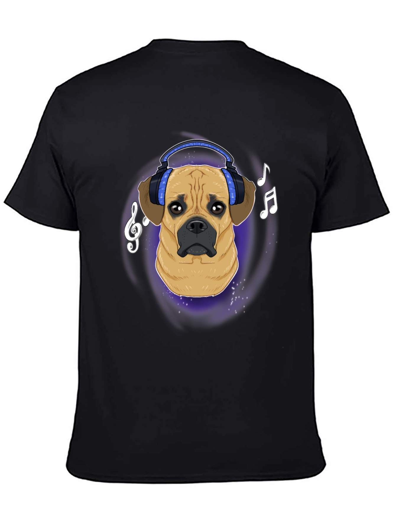 Black Dog DJ T-Shirt - Musical Puggle Design view 4