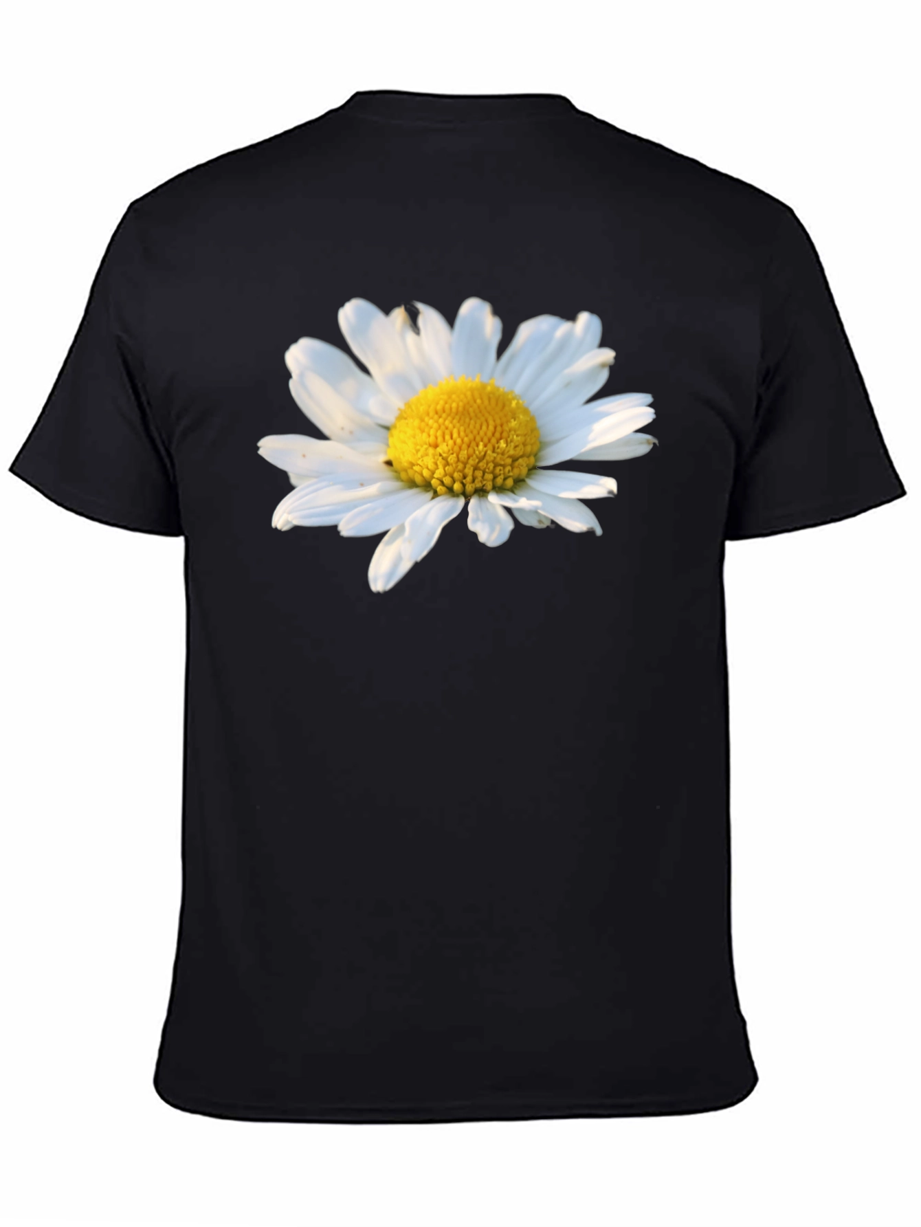 Black Daisy Flower Graphic Tee - Black Cotton T-Shirt view 4